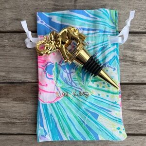 Lilly Pulitzer Gold Elephant Wine Stopper with Colorful Bag NWOT